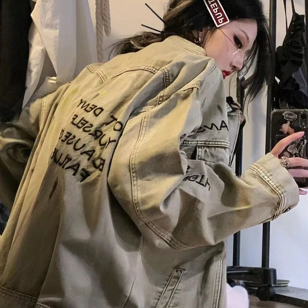 美式复古牛仔外套女春秋季小众高级感炸街夹克上衣ins潮原宿港风