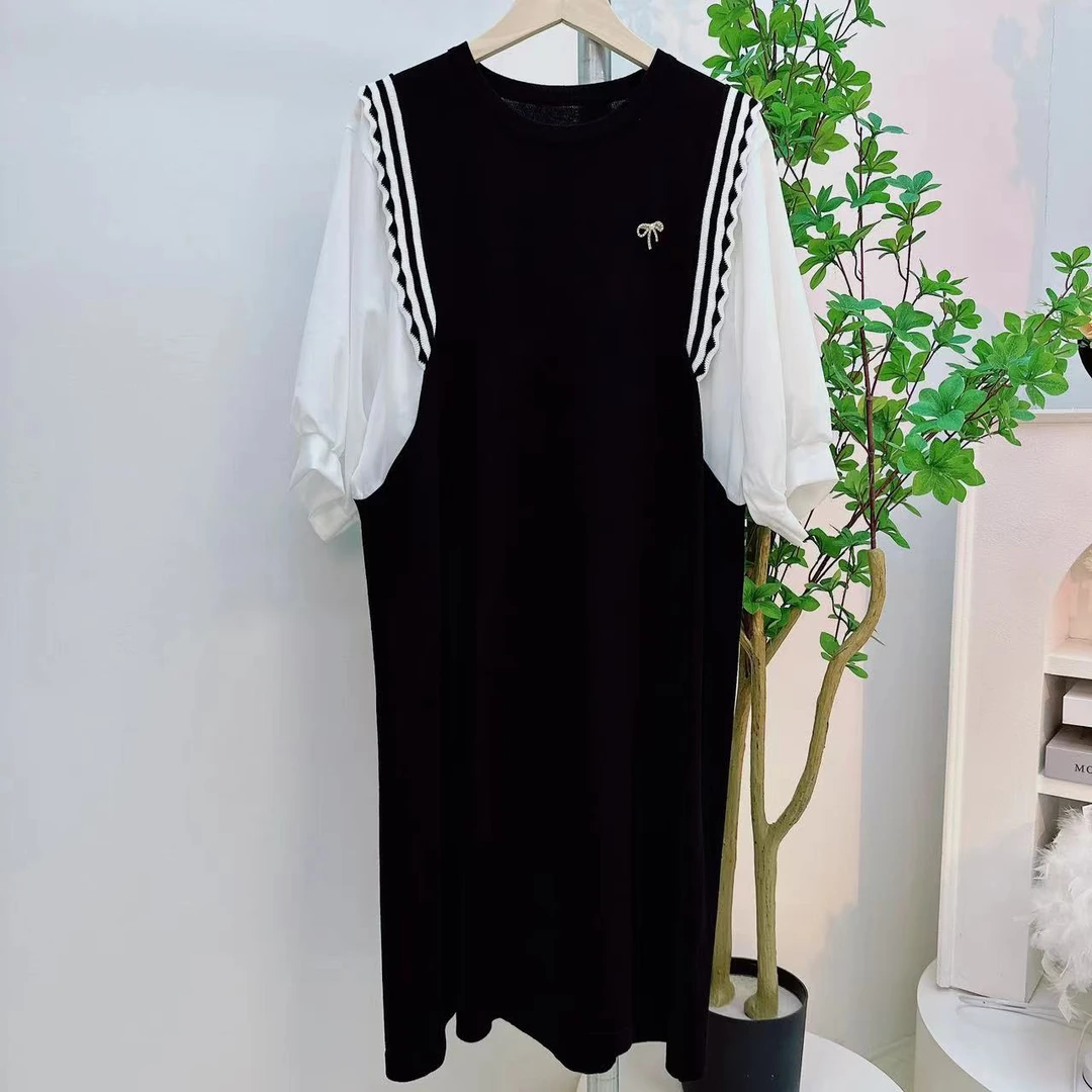 时尚透气泡泡袖显瘦洋气休闲大码连衣裙