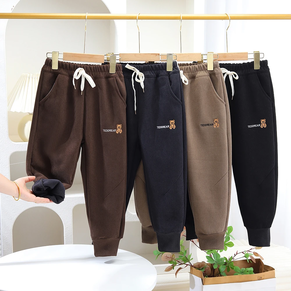 2024新款秋冬运动裤男女童中大小童木棉绒加绒真口袋韩版洋气时尚