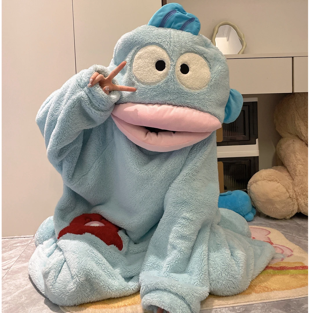 丑鱼汉顿睡衣秋冬季加厚珊瑚绒连体睡裙睡袍沙雕搞怪男女冬款情侣