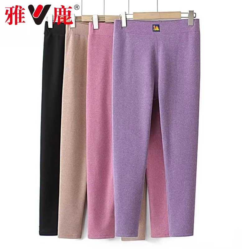 雅鹿德绒发热保暖裤驼绒秋裤女冬季加绒加厚棉毛裤内穿高腰打底裤