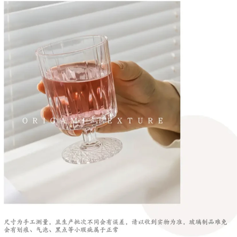 四只装】玻璃杯高颜值加厚条纹高脚杯果汁杯洋酒杯红酒杯花瓶花器