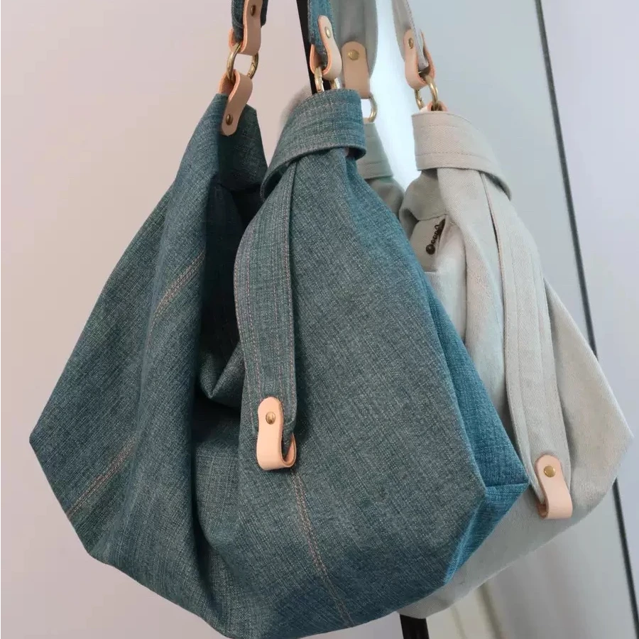 大容量懒惰风牛仔帆布包包女士2024新款松弛感腋下包通勤斜挎包