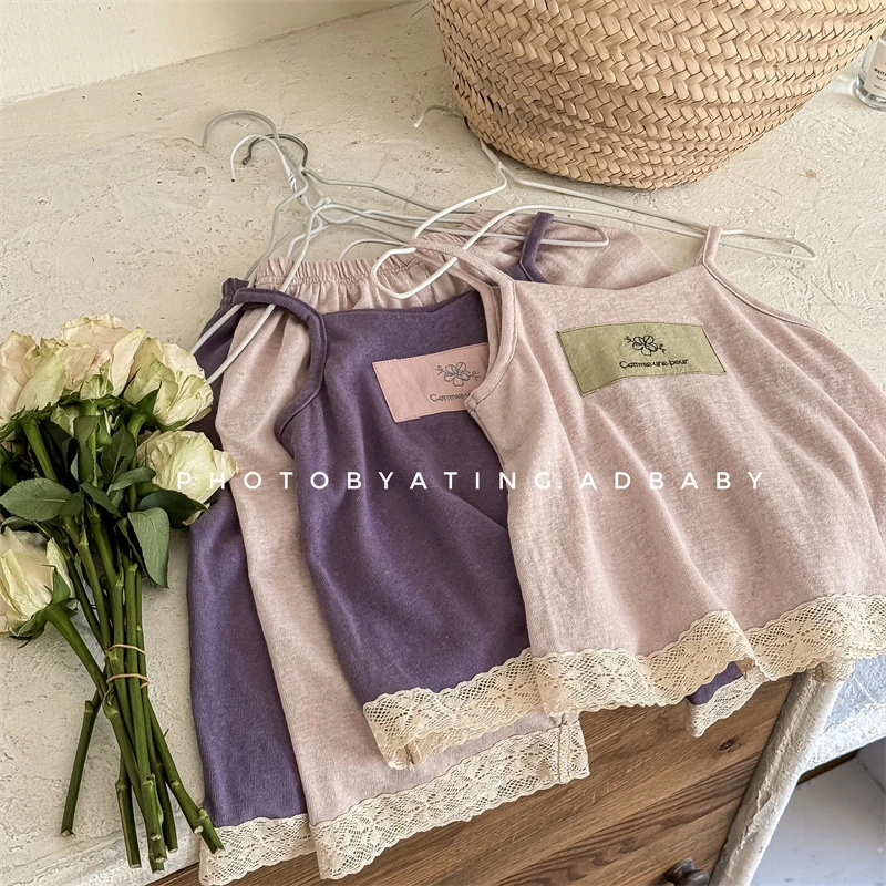 2024韩国童装夏季韩版套装两件套家居服女童吊带T恤+短裤