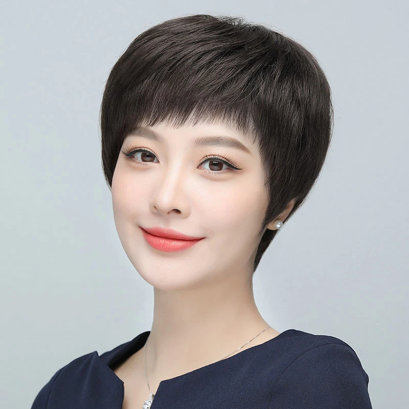 假发短发女真发全真人发全头套中老年女士妈妈款假发套自然真头发