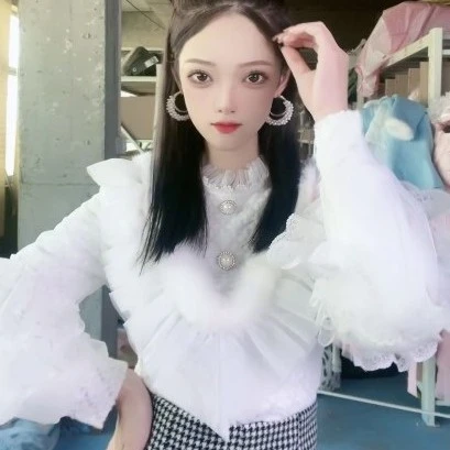 加绒加厚原创设计磨毛蕾丝衫磨毛蕾丝衫