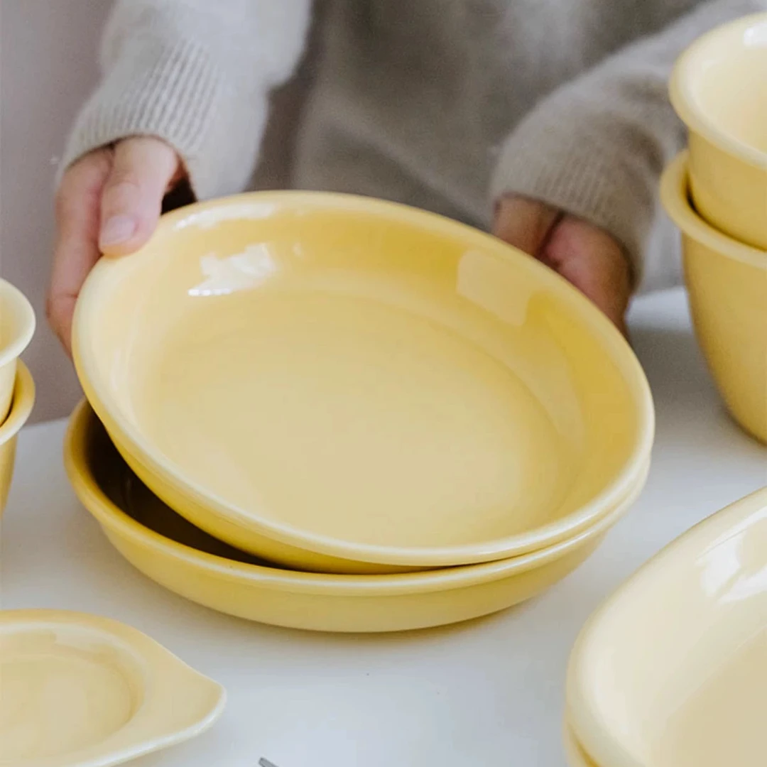 家用盘8英寸家用圆盘意面盘ins高颜值奶油系陶瓷餐具菜盘早餐盘~