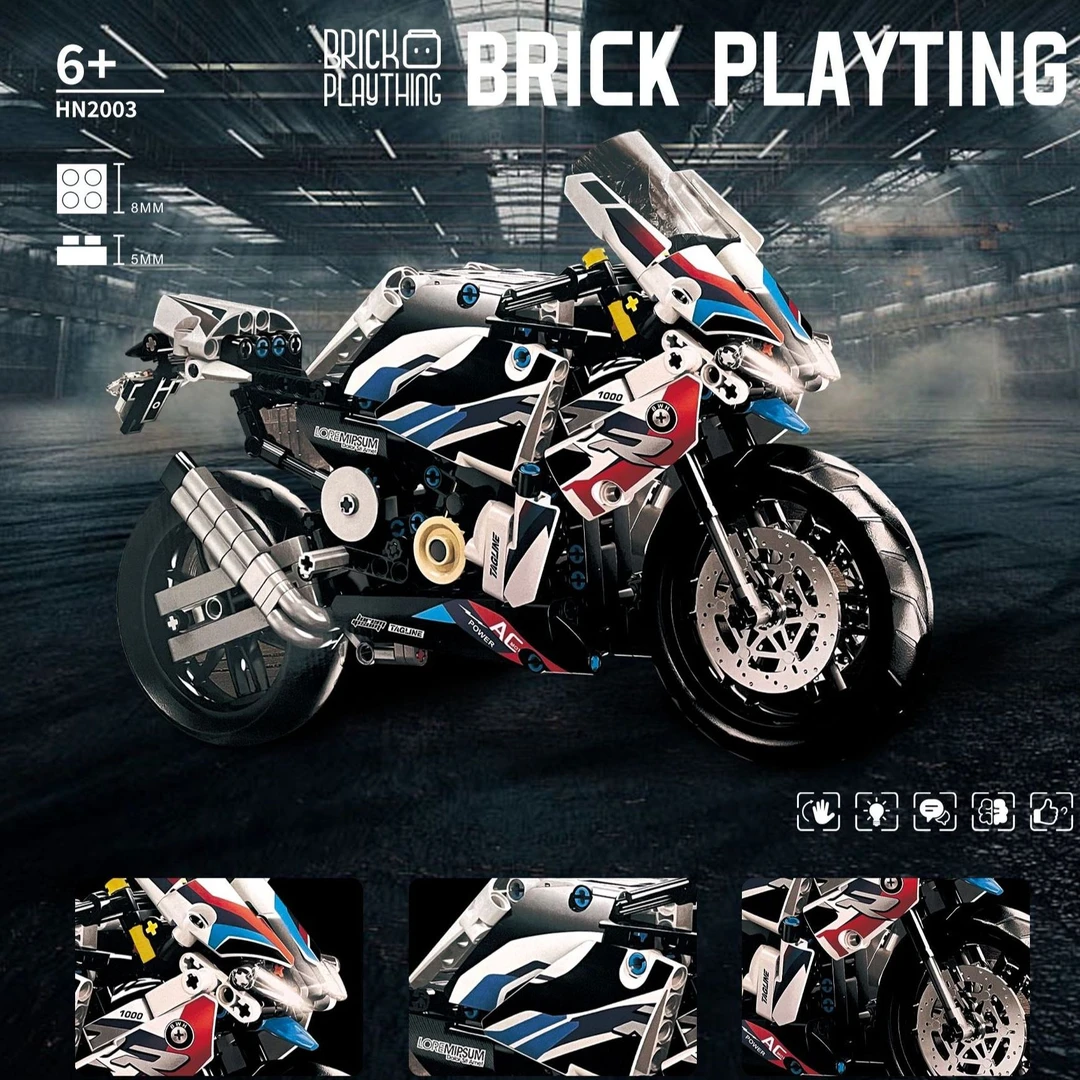 【积木摩托车】1:18宝马RR创意手工科技拼搭积木炫酷摆件礼盒送礼