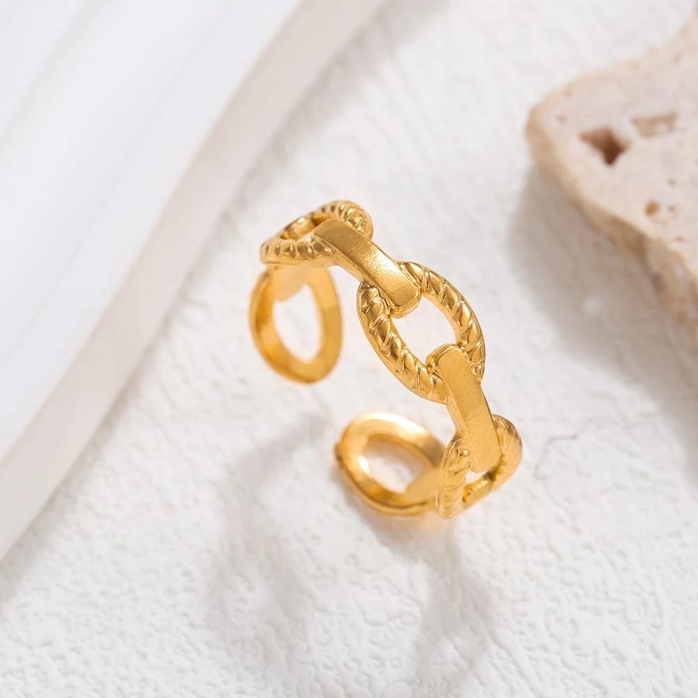 钛钢戒指 欧美复古链几何个性戒指女高级轻奢可调戒指小众简约ins