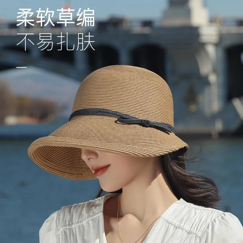草帽女夏季复古遮阳防晒沙滩帽大帽檐遮脸遮阳帽时尚卷边渔夫帽潮