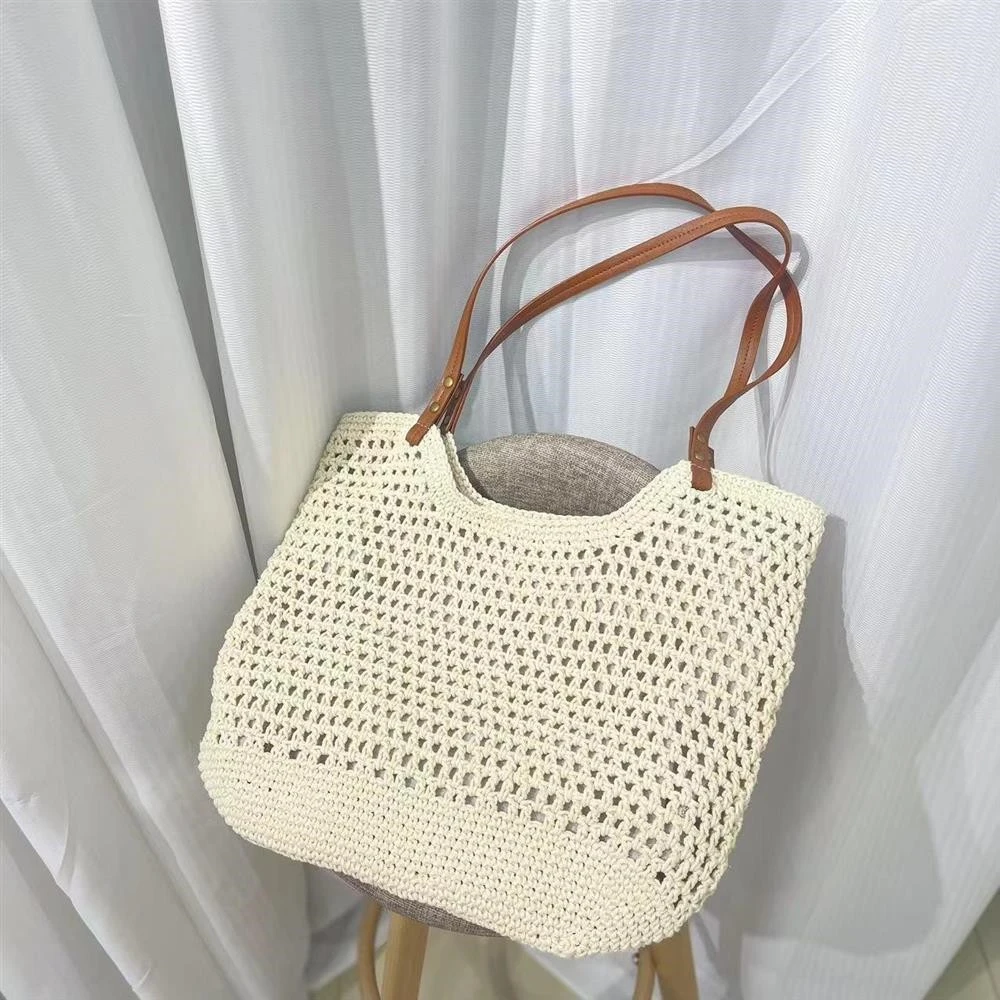 大容量草编包田园风夏季森系手工编织托特包度假风镂空渔网沙滩包