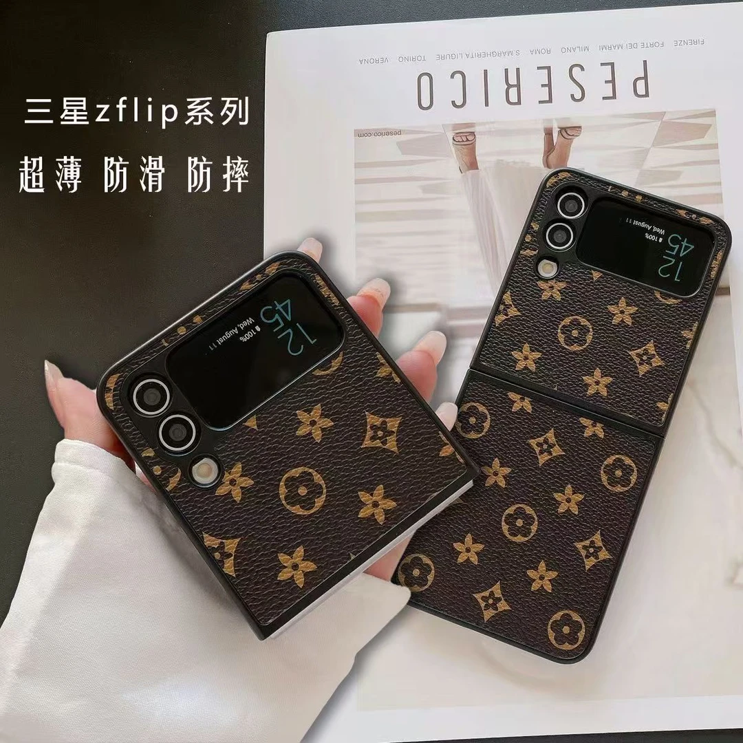 适用三星zflip4手机壳潮牌皮质保护壳zflip3全包高档商务男女防摔