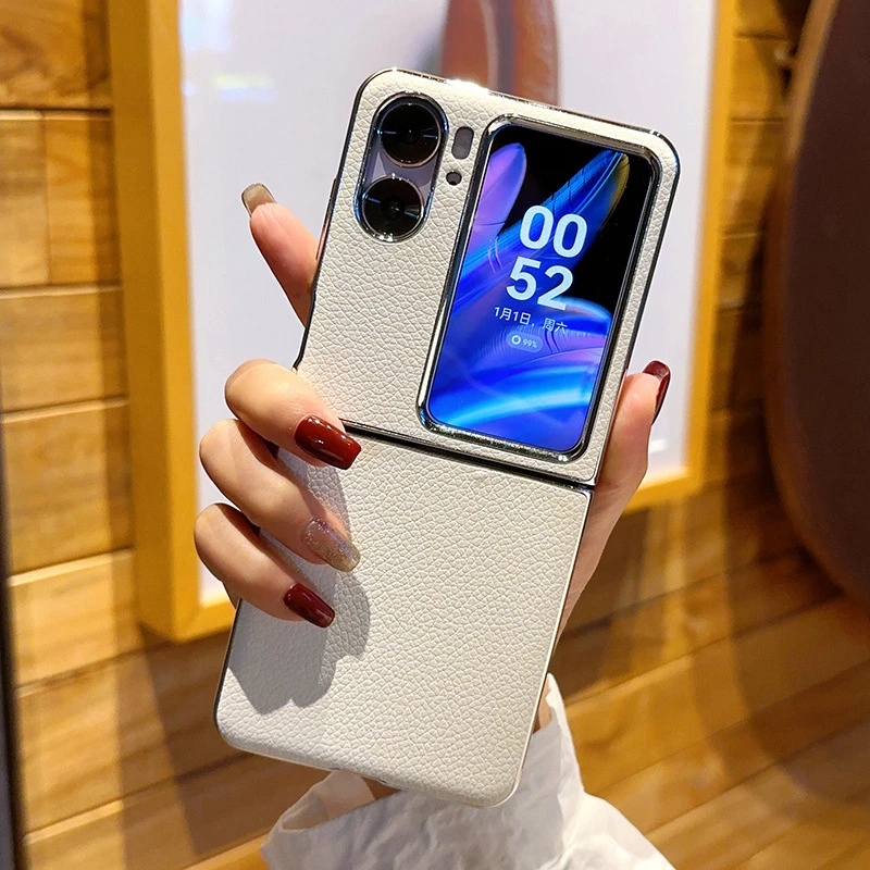 适用 OPPO findn2flip手机壳个性全包findn3flip高档电镀真皮防摔