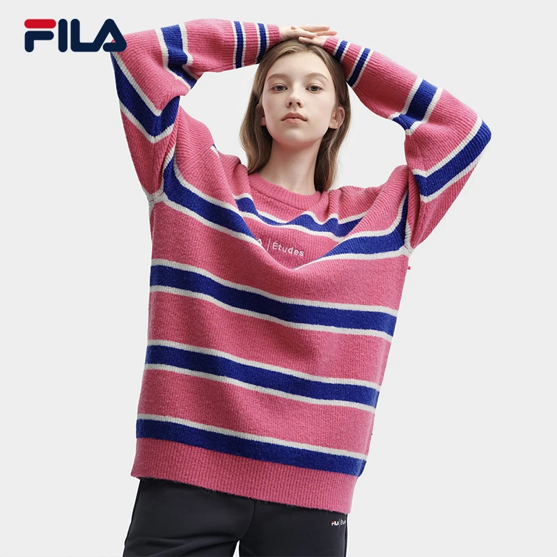 FILA斐乐男女同款休闲长袖圆领撞色编织衫F11U346401F