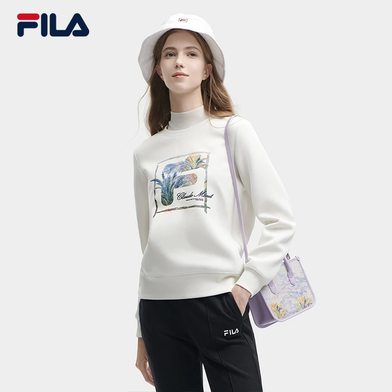 Fila/斐乐长袖运动时尚休闲女士秋季宽松印花圆领女款F11W348204