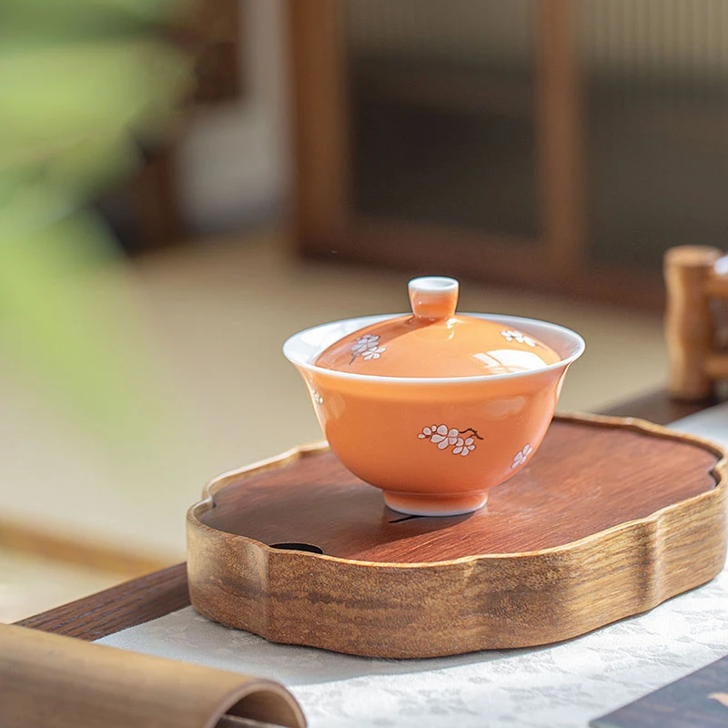 景岚~春天的色彩手工瓷盖碗