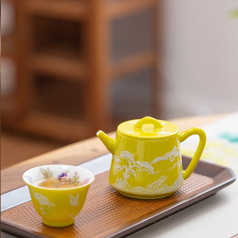 景德镇陶瓷！景岚~高温瓷器手工手绘蝶恋花功夫茶小茶壶茶具套组