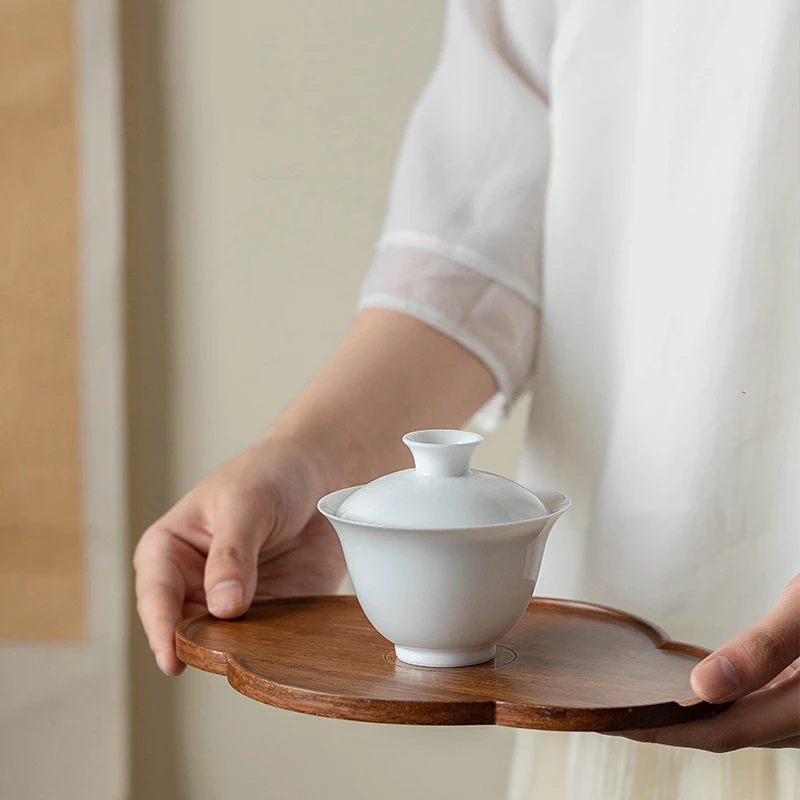 景德镇~景岚高温玉泥瓷手工简约白瓷瓷盖碗