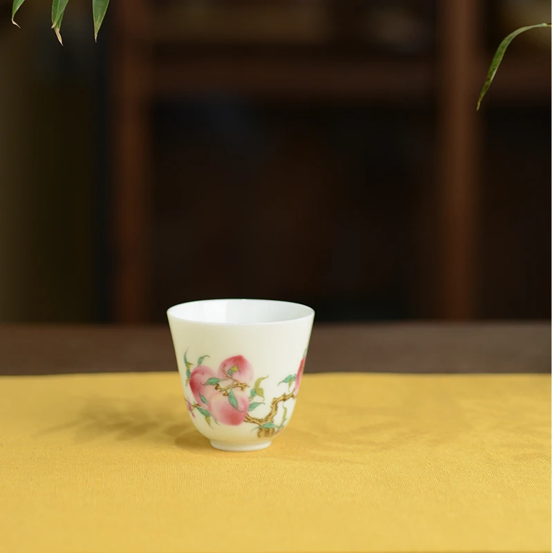 景德镇!景岚~高温玉泥瓷功夫茶茶具寿桃客杯系列