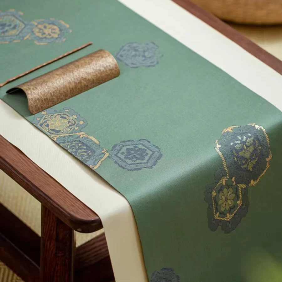 景德镇~景岚知舍六边唐花新中式禅意茶席防水茶道垫长款高端茶具