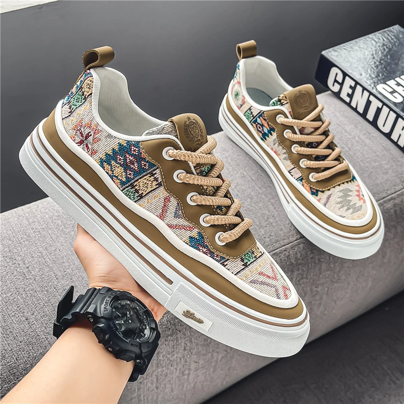 帆布鞋男士2024夏季新款印花布鞋透气低帮板鞋潮流百搭舒适休闲鞋