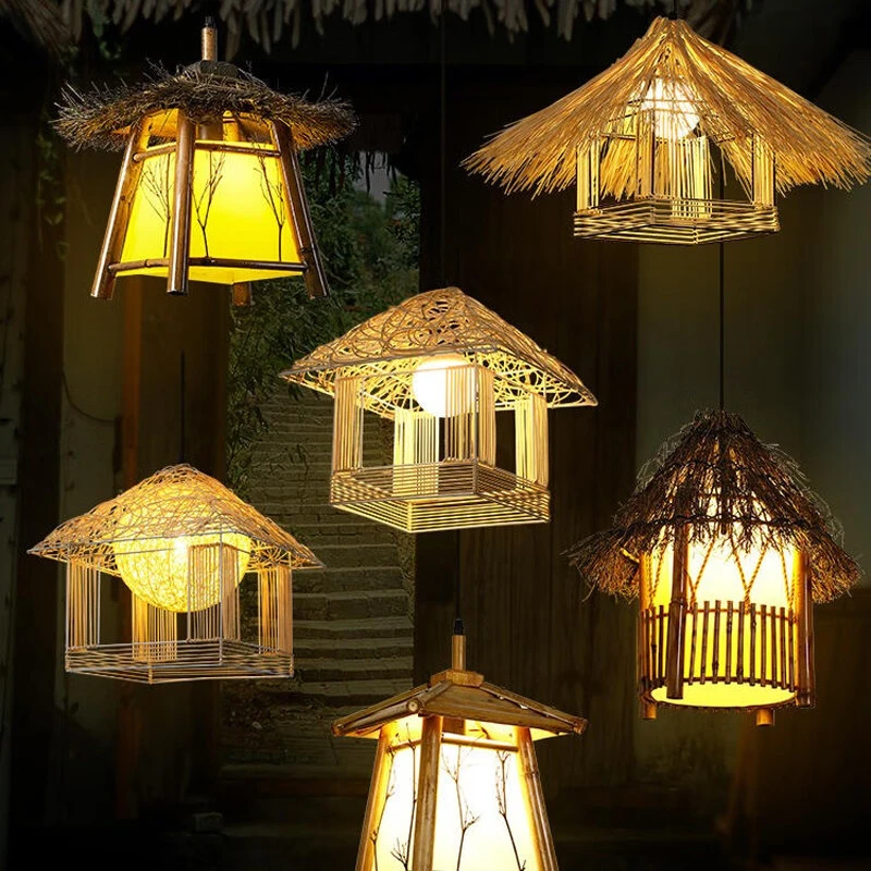 小房子竹编吊灯竹艺竹灯复古餐厅东南亚民宿灯饰古风茶室禅意灯具