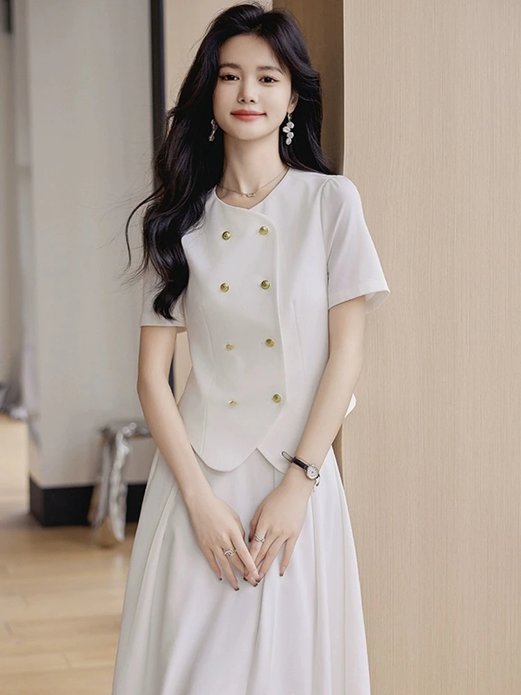 2024小香风长款套装裙气质时尚夏季短袖减龄简约百搭名媛风设计师