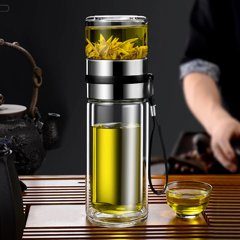 双层玻璃杯茶水分离杯隔热耐高温男女超大容量防烫保温商务泡茶杯