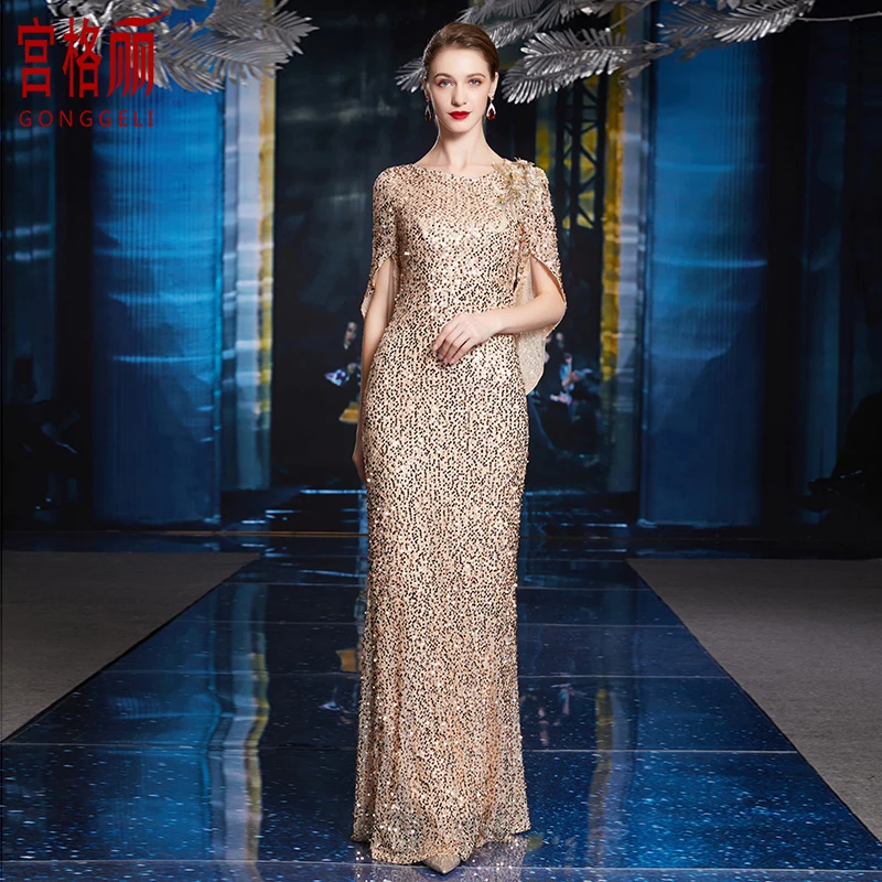 时尚亮片妈妈装结婚高端宴会气质修身连衣裙主持人演出晚礼服年轻