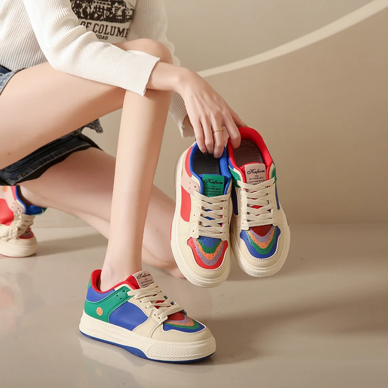 2023秋彩虹鞋鸳鸯鞋女士休闲板鞋时尚小白鞋闺蜜鞋拍照百搭低帮