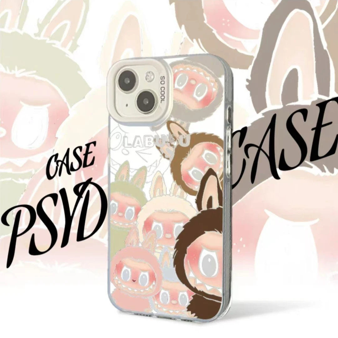 适用苹果15华为一加iQOO小米镂空拉布布彩银白底动漫防摔手机壳