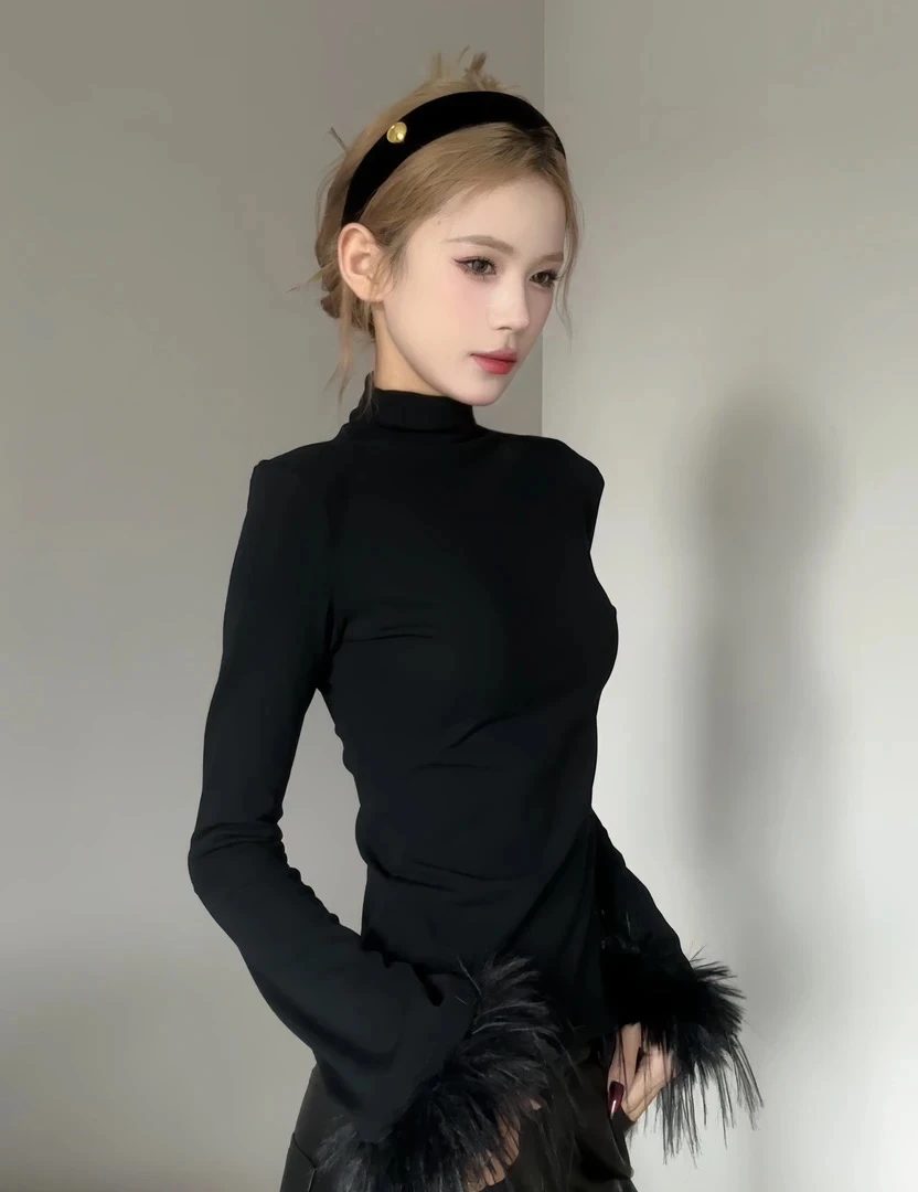 冬季打底百搭德容打底长袖针织衫黑色修身