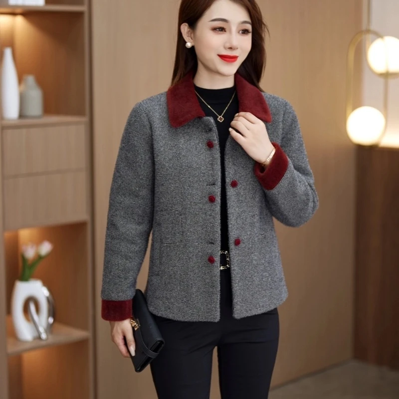 2024秋冬季新款时尚气质百搭显瘦松弛仿貂绒短款加厚妈妈装外套