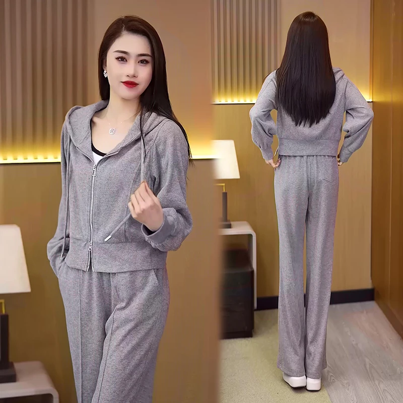 2024春秋新款休闲运动卫衣套装女士洋气减龄高端显瘦阔腿裤两件套