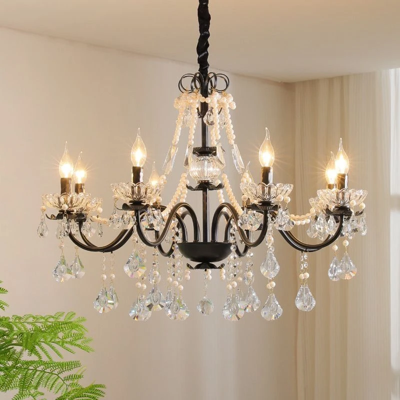 美式复古水晶吊灯中古卧室法式客厅楼梯灯餐厅欧式轻奢蜡烛珍珠灯