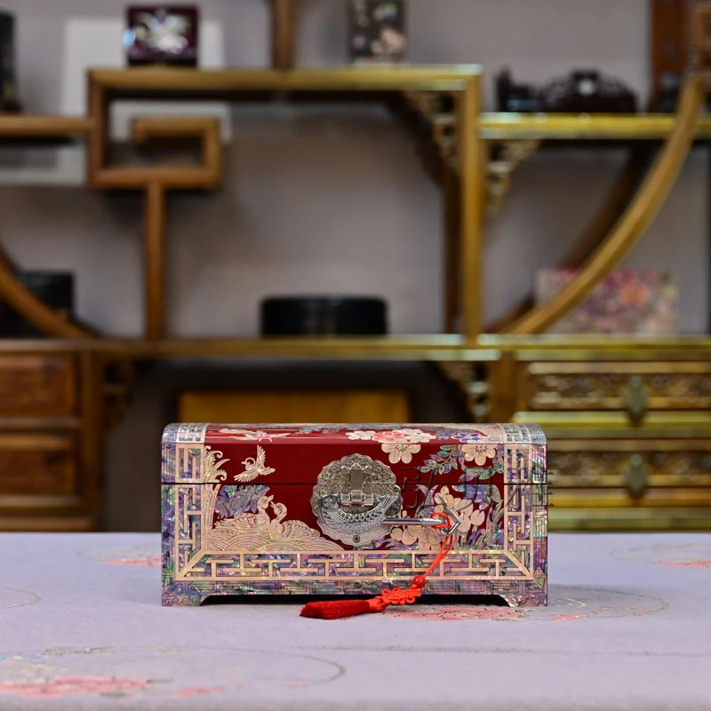 【喜鹊登梅】绒布.全贝底双层首饰梳妆盒纯手工镶嵌非遗工艺收藏品