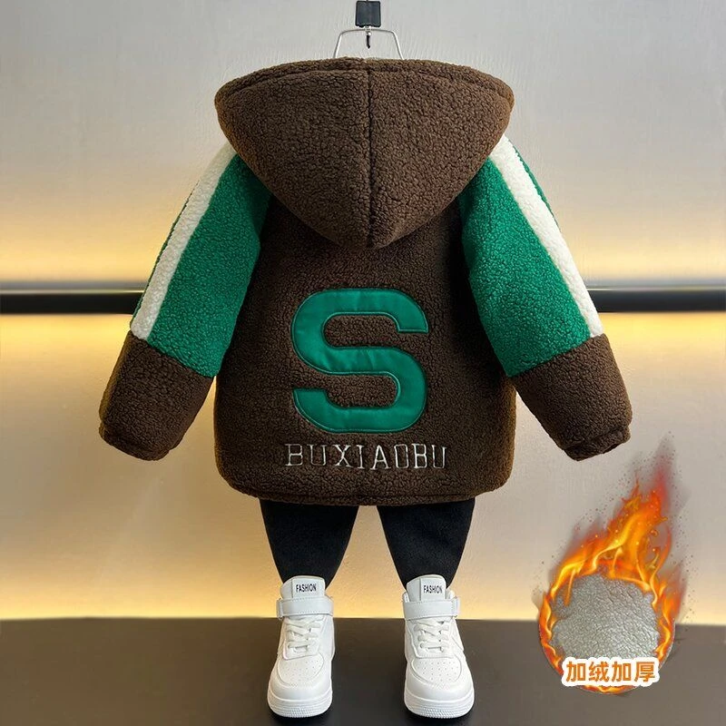 木子童装男童加绒外套秋冬新款冬季儿童加厚毛毛衣宝宝洋气冬款羊