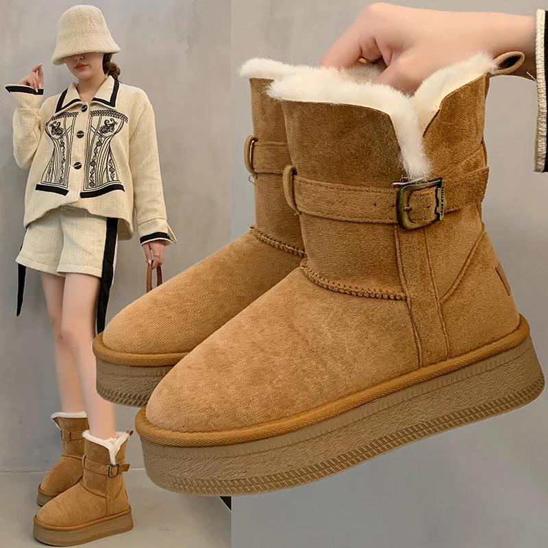 爆款皮毛一体两穿雪地靴女2025新款加绒保暖厚底厚底雪地靴女款