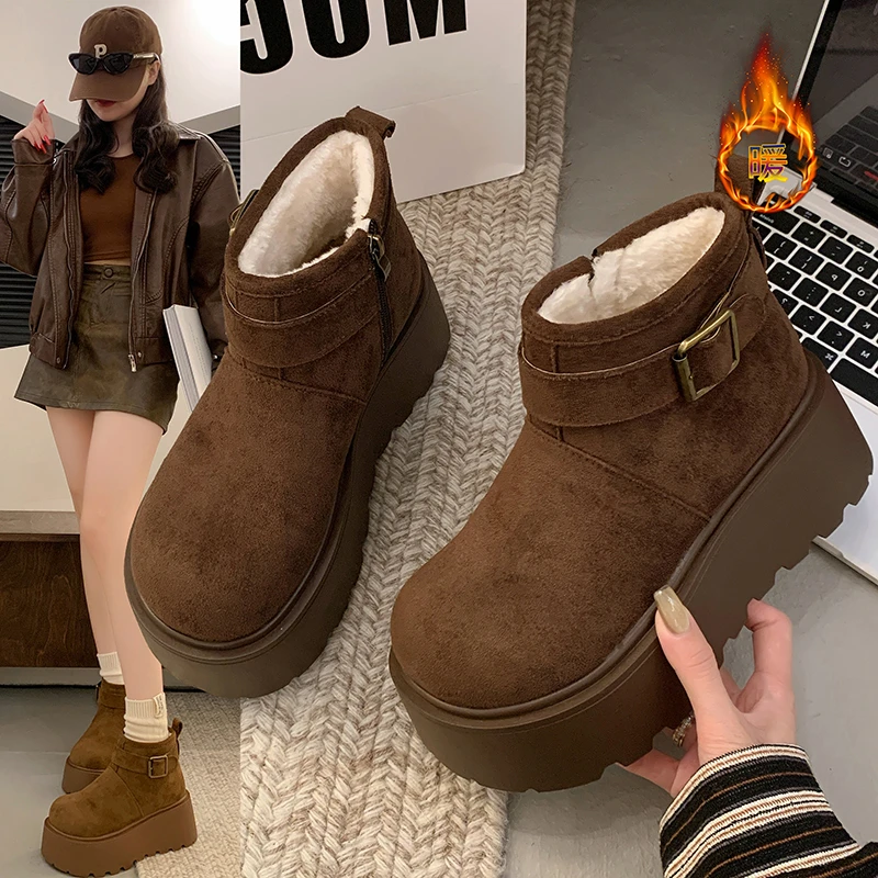 厚底勃肯鞋女增高马丁靴短靴2024新款冬季加绒加厚保暖雪地靴棉鞋