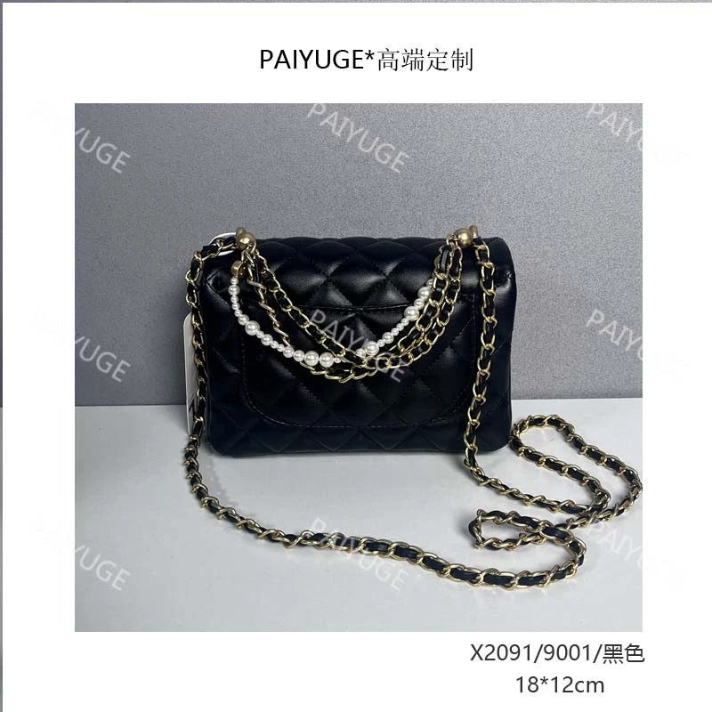 X2091/9001/黑色paiyuge高端订制百搭女士手提单肩斜挎包1735