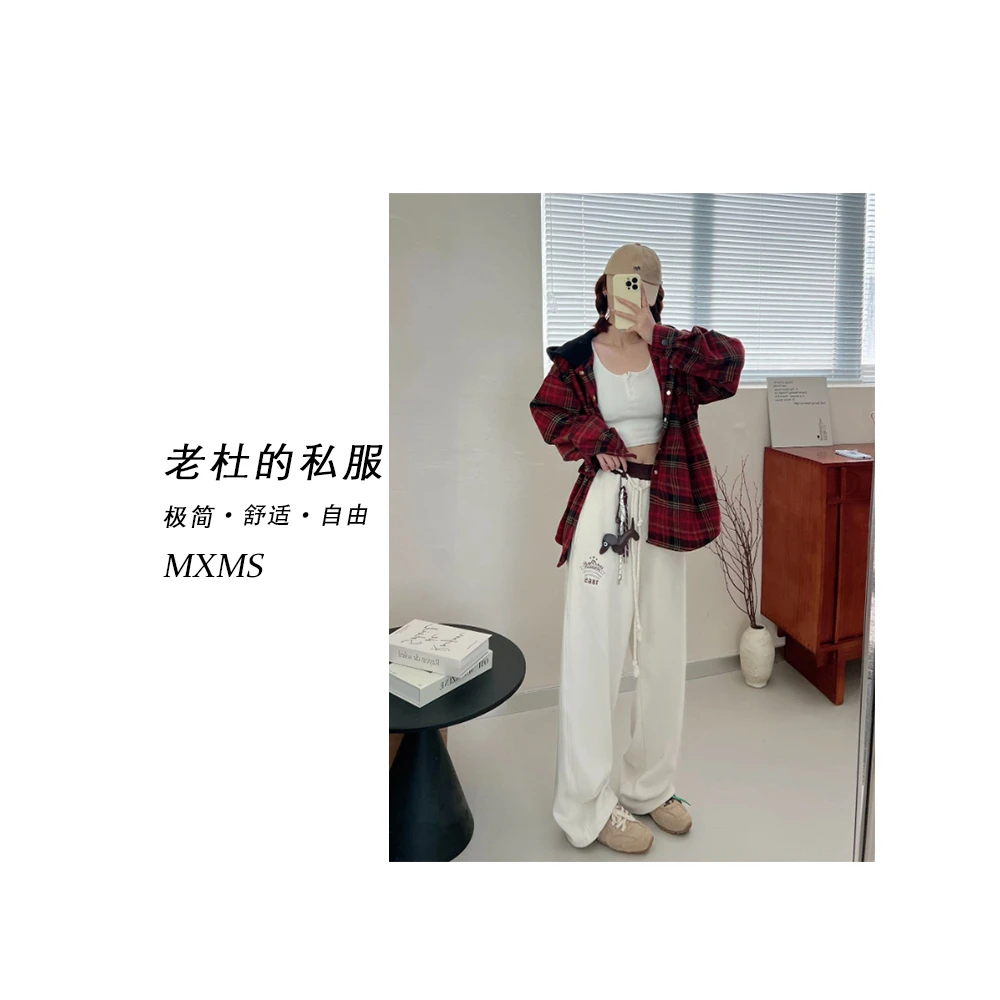 （美熙美树）5615-宝藏裤子韩版拼色腰头抽绳小狗挂件加绒卫裤