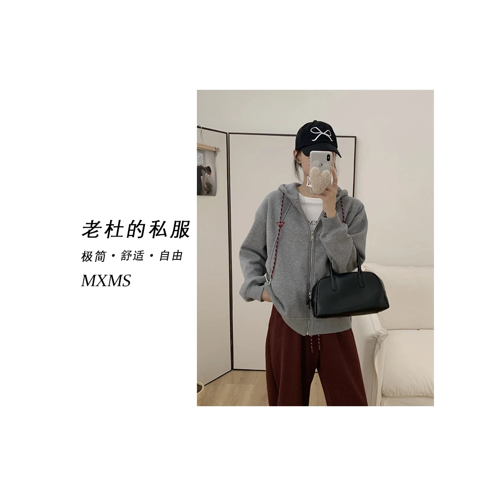 （美熙美树）F7117-宝藏衣橱百搭运动胸前三角连帽加绒拉链外套