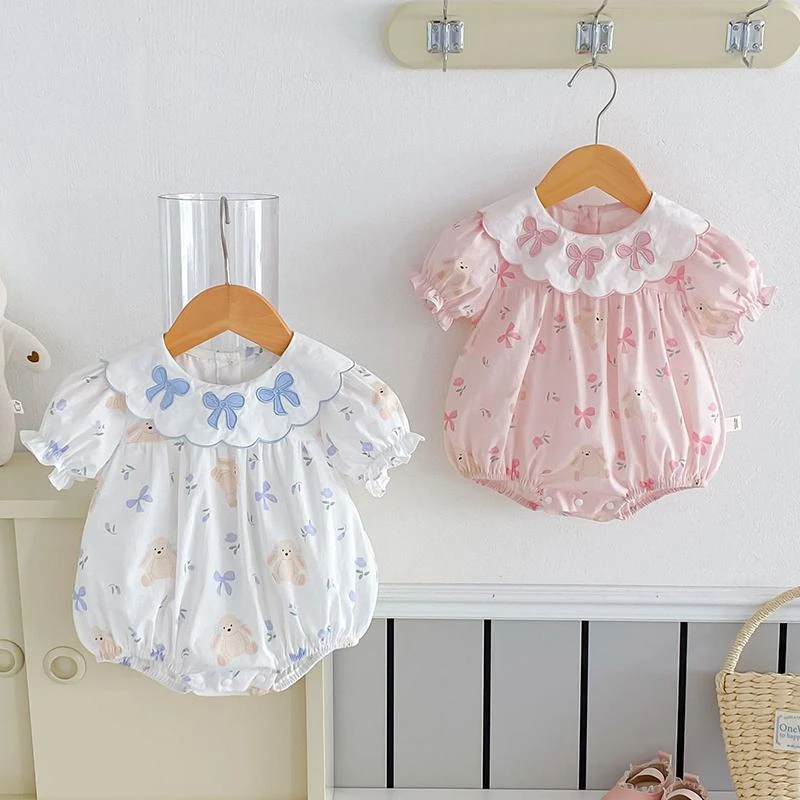 婴儿夏季薄款女宝宝连体包屁衣短袖洋气外出服哈衣爬服