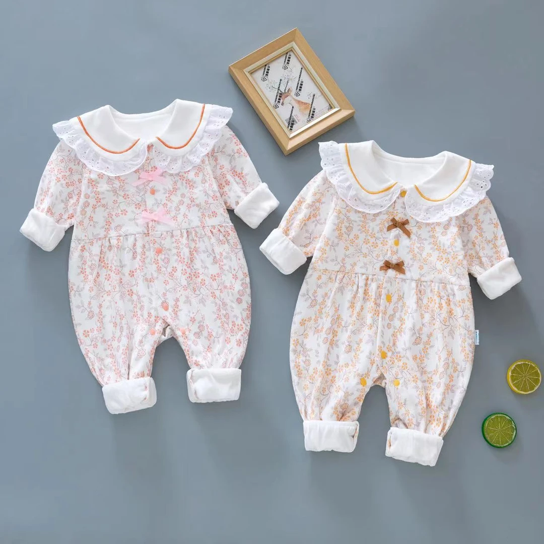 婴儿春秋季双层连体公主小梅花新生儿满月百天服