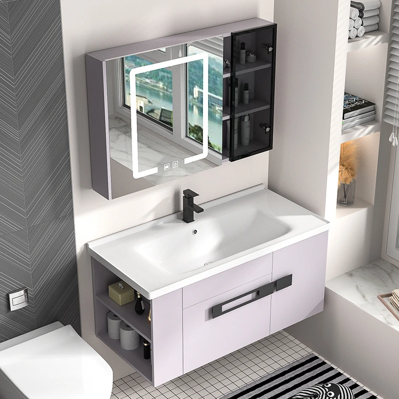 不锈钢浴室柜组合304智能镜柜洗面洗手盆现代风格陶瓷盆岩板盆