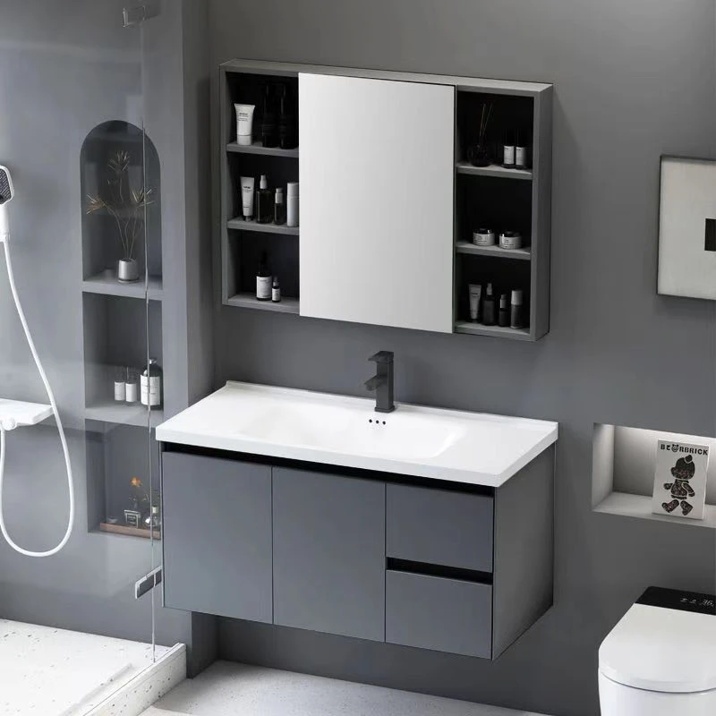 深灰小户型蜂窝铝双抽屉洗脸盆浴室柜组合卫生间洗漱陶瓷洗手盆池