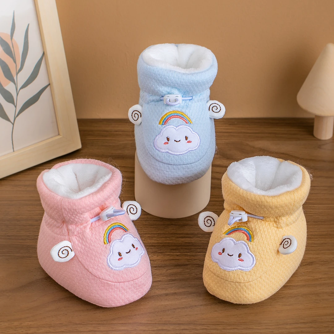 冬季婴幼儿鞋子3-6-12个月加绒0-1岁宝宝软底棉鞋保暖初生儿鞋袜8