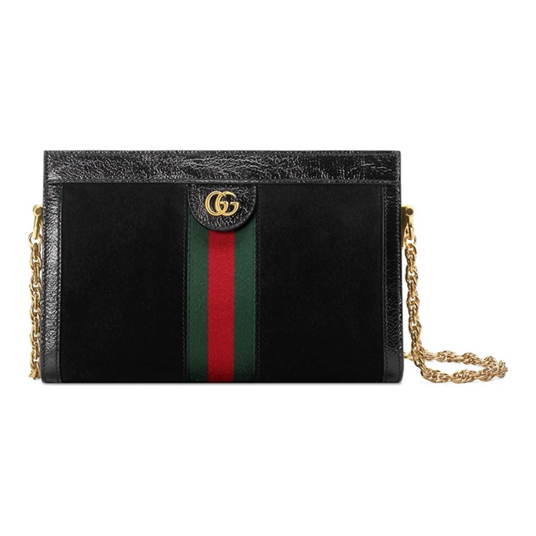 95新 GUCCI/古驰 古驰黑色绒面夹子包 链条包 木子