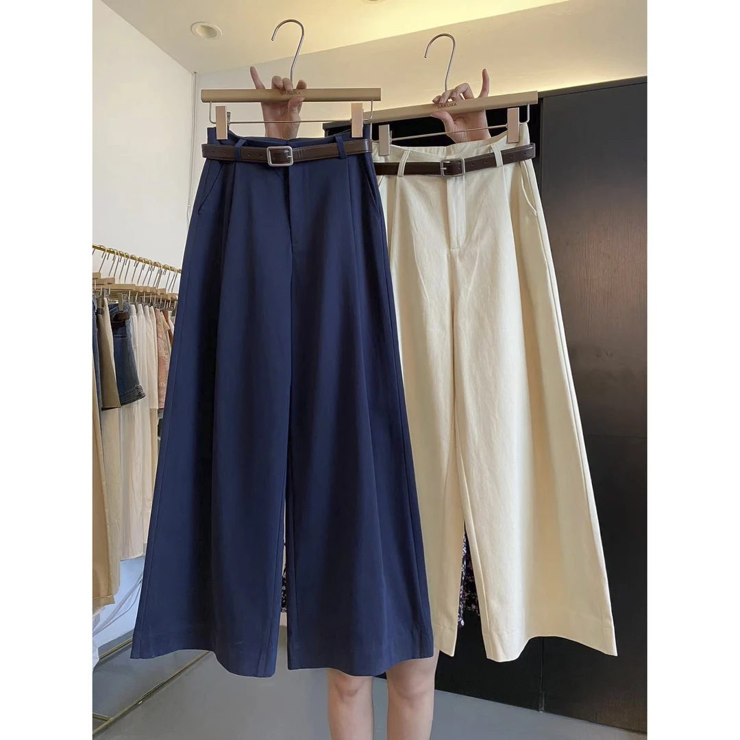 璎婲sᴀᴋᴜʀᴀ【长腿欧尼】图韩版休闲气质百搭配腰带松紧腰垂感阔腿裤