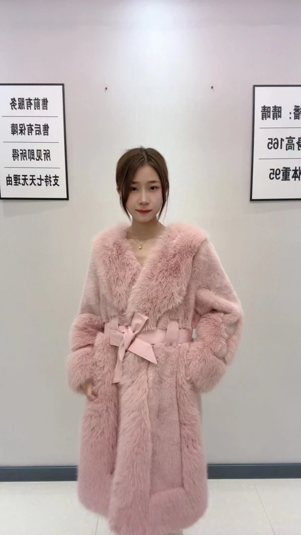 【喜晴精选】2024气质百搭冬季高级时尚轻奢外套腰带款毛毛大衣外套